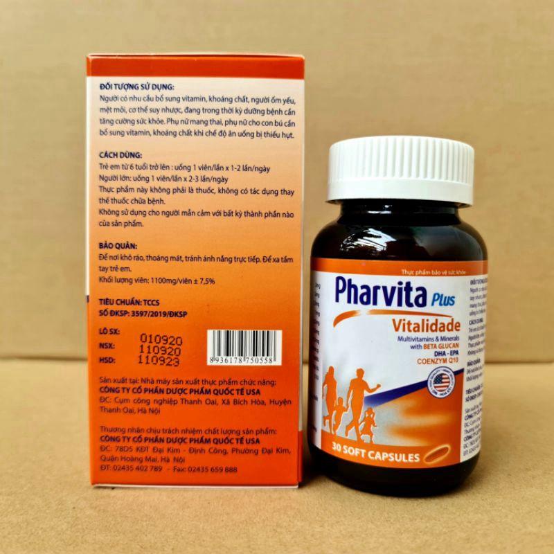 Pharvita Plus giúp bổ sung vitamin và khoáng chất, giảm tình trạng mệt mỏi, cơ thể suy nhược - Hộp 30 viên