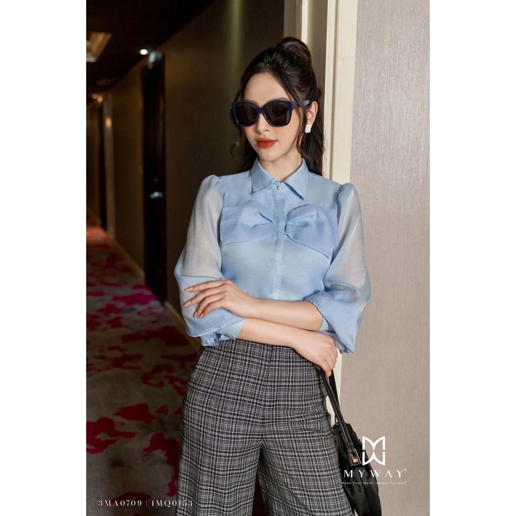 Áo Sơ Mi Nữ Dài Tay MY WAY Nhún Nơ Sang Trọng 3MA0709