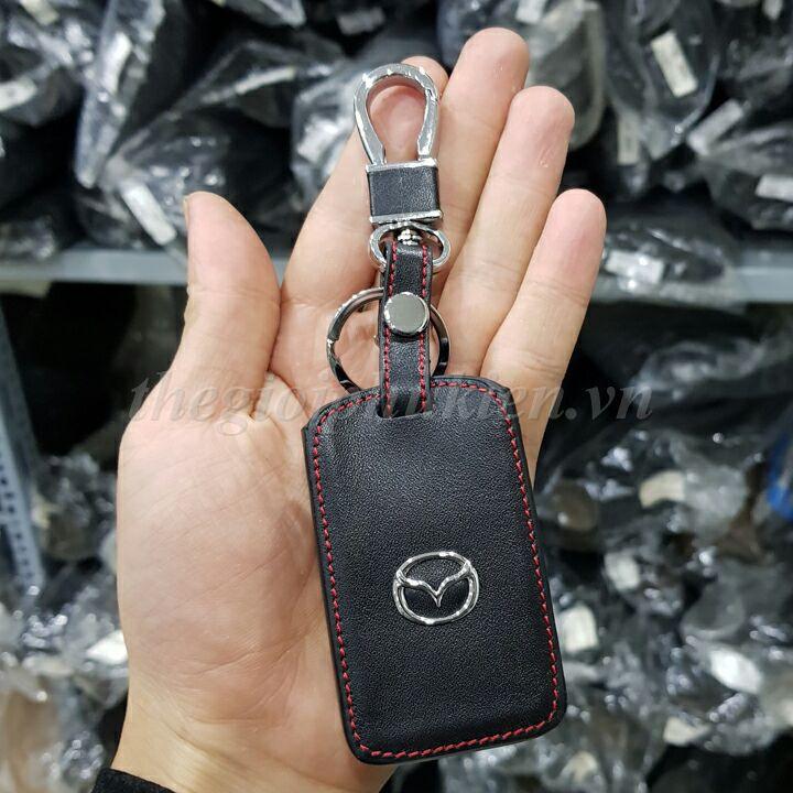 Bao da bảo vệ chìa khóa xe Mazda 3 2020 kèm móc đeo Inox
