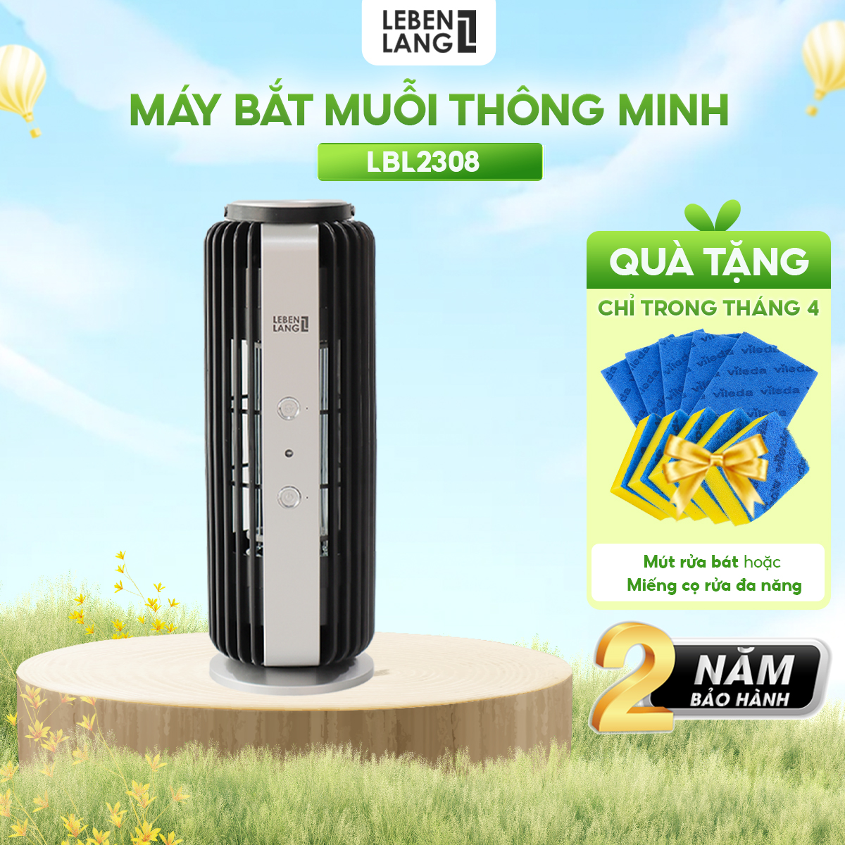 Đèn bắt muỗi, máy bắt muỗi Lebenlang LBL2308, máy diệt côn trùng thông minh 2 tần số, 8W an toàn cho cả gia đình - hàng chính hãng