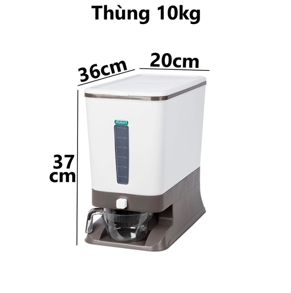 Thùng đựng gạo tiện ích 10kg có ca đong cao cấp Hokori 5338 Nhựa Việt Nhật - Giao màu ngẫu nhiên