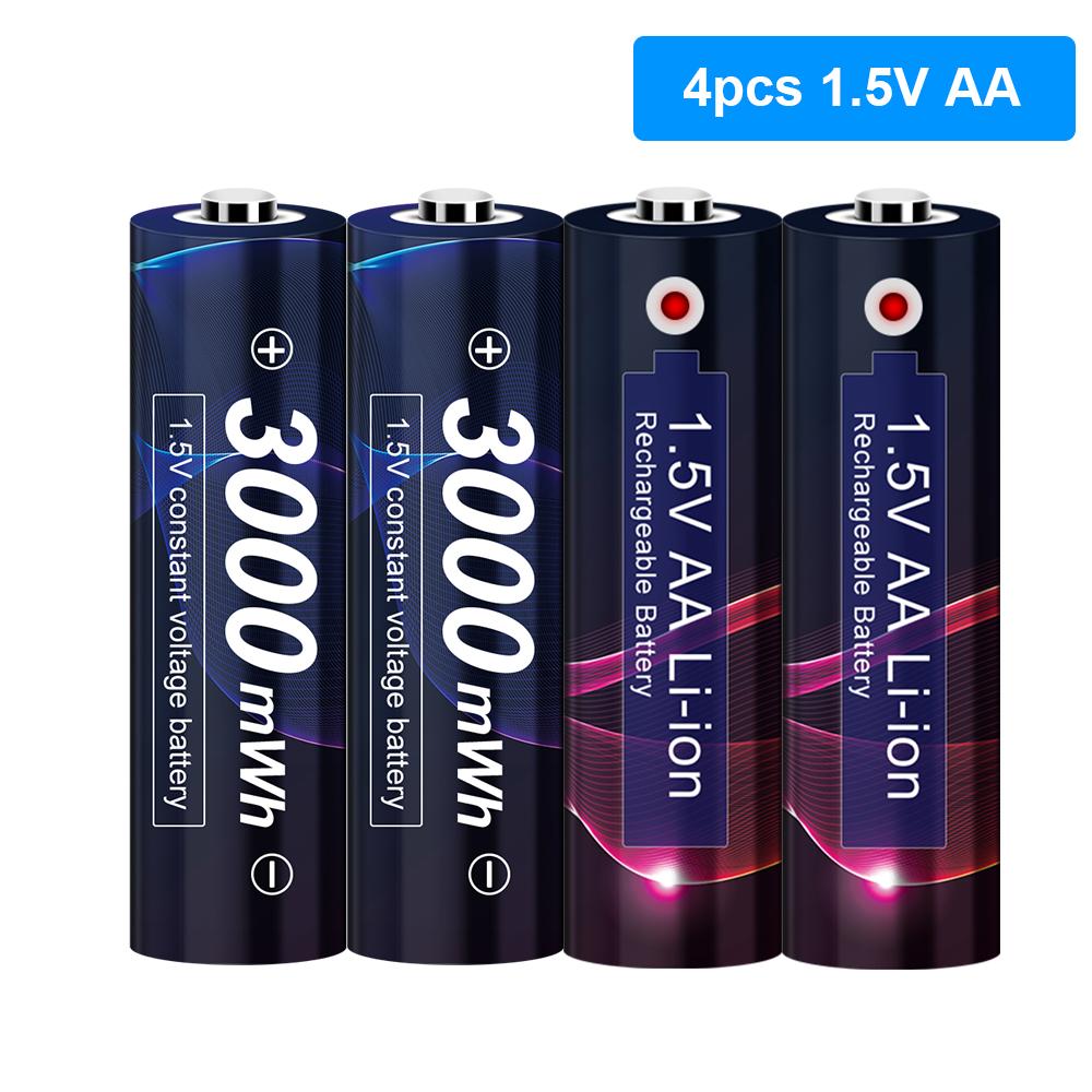 AJNWNM 3000mWh Pin sạc AA 1.5V Li-ion Pin AA Pin sạc AA Pin sạc aa Battey Màu sắc: 2 pin aa