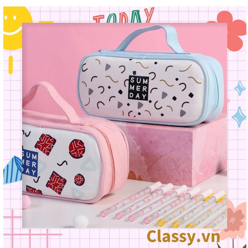 Túi vải dù Classy Đựng Bút Đựng Viết, Văn Phòng Phẩm, mỹ phẩm họa tiết hoạt hình có tay cầm, nhiều ngăn PK940