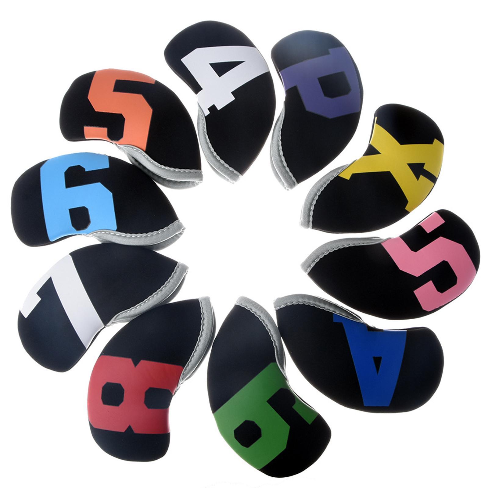 10pcs Set Golf Iron Club Head Cover Sports Accessories Wedges Covers with Number Ball Rod Head Protective Case