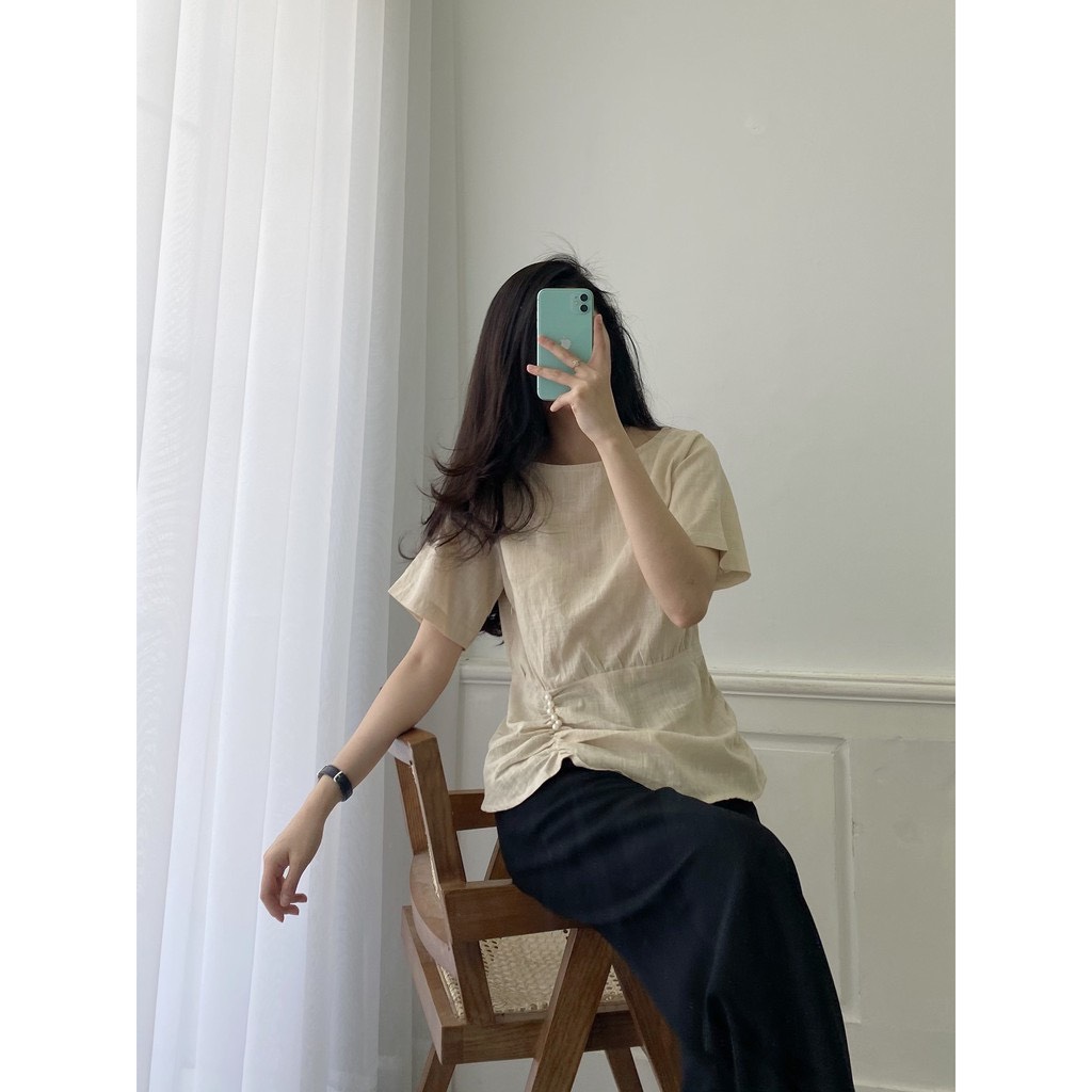 YU CHERRY | Áo nữ Pearl Pleated Top YA345