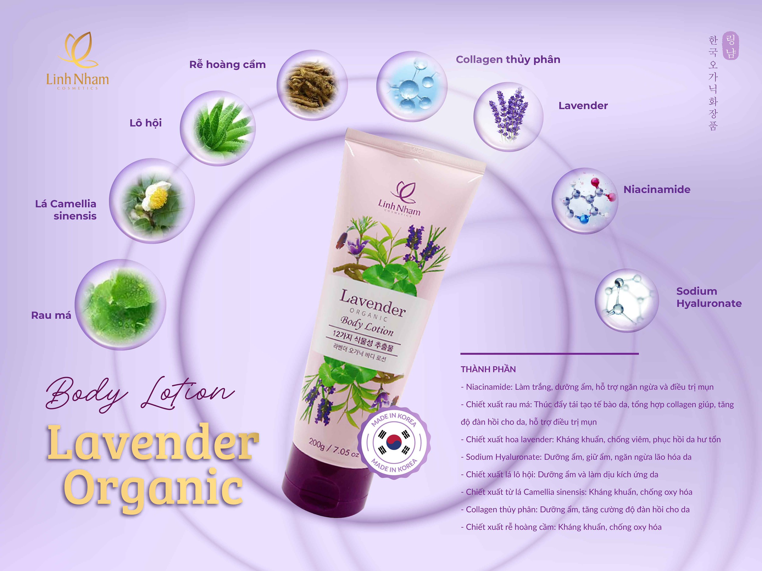 KEM DƯỠNG TRẮNG DA BODY LOTION LAVENDER ORGANIC LINH NHÂM 200g