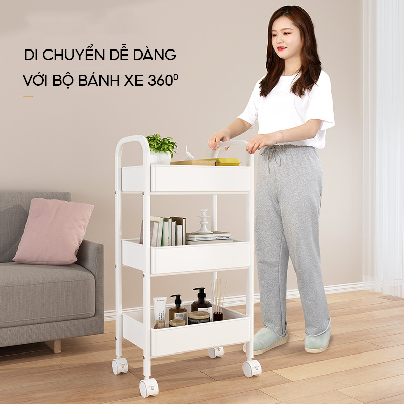 Kệ Đa Năng Để Đồ Thanh Dày Chắc Chắn Khay Bỉm Sữa Xe Đẩy Spa Có Bánh Xe Tiện Lợi VANDO