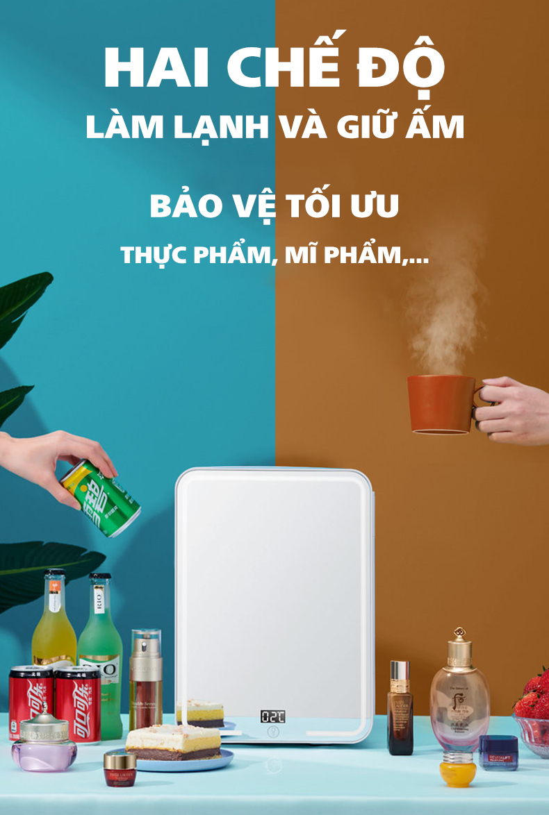 Tủ lạnh mini 10L mặt gương đựng mỹ phẩm