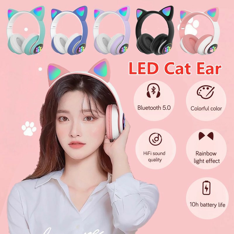 Tai Nghe Mèo Bluetooth BEARTEK Chụp Tai HP000028 Headphone Tai Mèo Dễ Thương Có Mic Âm Bass Mạnh Mẽ Bảo – Hàng Chính Hãng