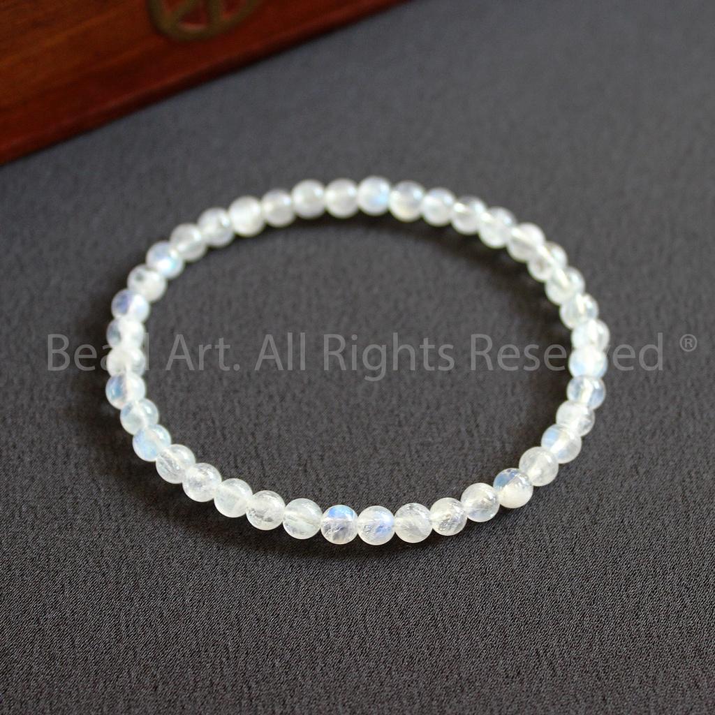 Vòng Tay Đá Mặt Trăng, Đá Moonstone Tự Nhiên Ánh Cầu Vồng 4MM Loại AA, Vòng Tay Phong Thuỷ, Chuỗi hạt, Kim, Thuỷ - Bead Art