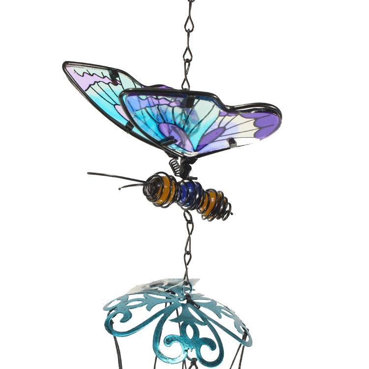 Blue Butterfly Wind Chimes Outdoor Glass Butterfly Metal Wind Chimes Garden Decor Chimes Patio Balcony Room Decoration HBJYT