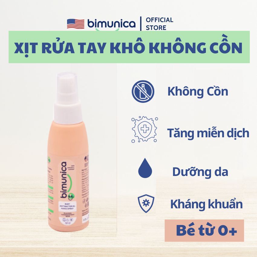 [QUÀ 220K] Combo Sữa Tắm Gội 2in1 (500ml) &amp; Xịt Rửa Tay Khô BIMUNICA cho bé 0+ - Không Cồn, Không Xà Phòng