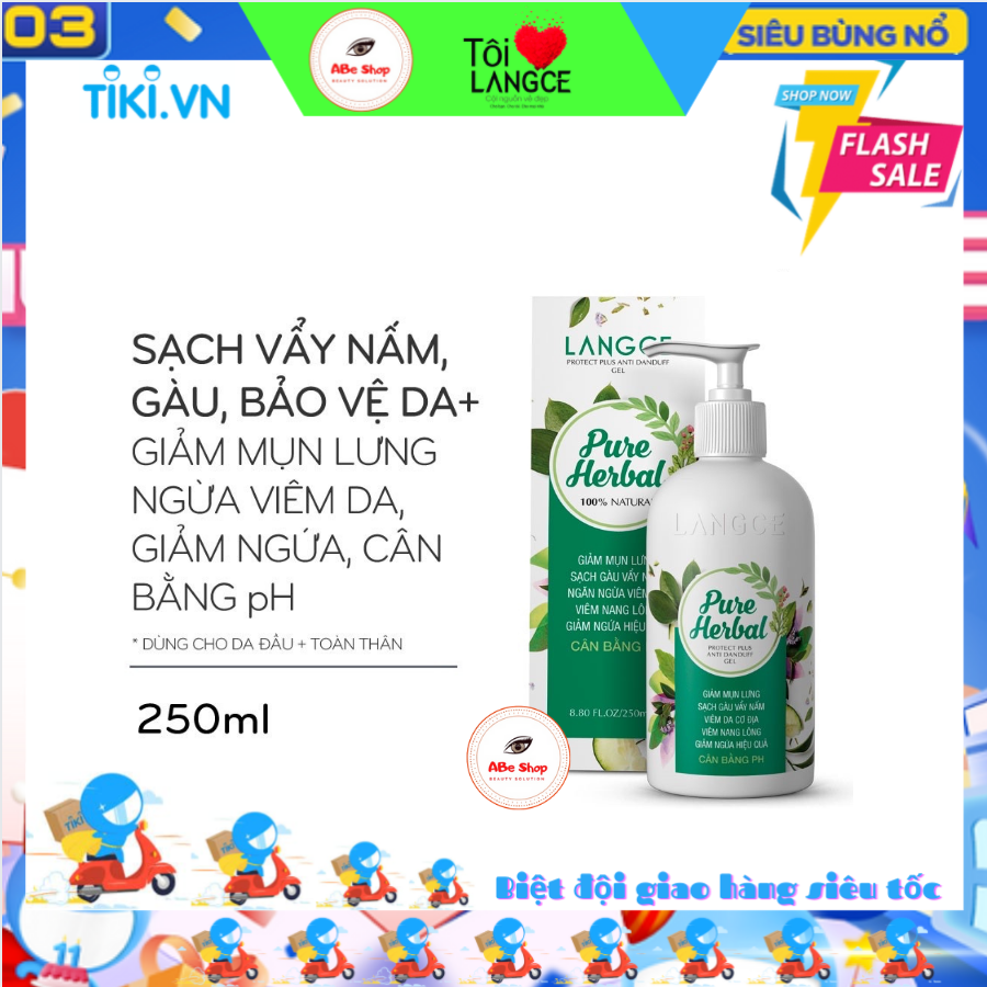 TẮM GỘI DƯỢC LIỆU SẠCH VẨY NẤM, GÀU BẢO VỆ+ DA 250ml VIÊM DA, VIÊM NANG LÔNG, NGỪA MỤN LANGCE