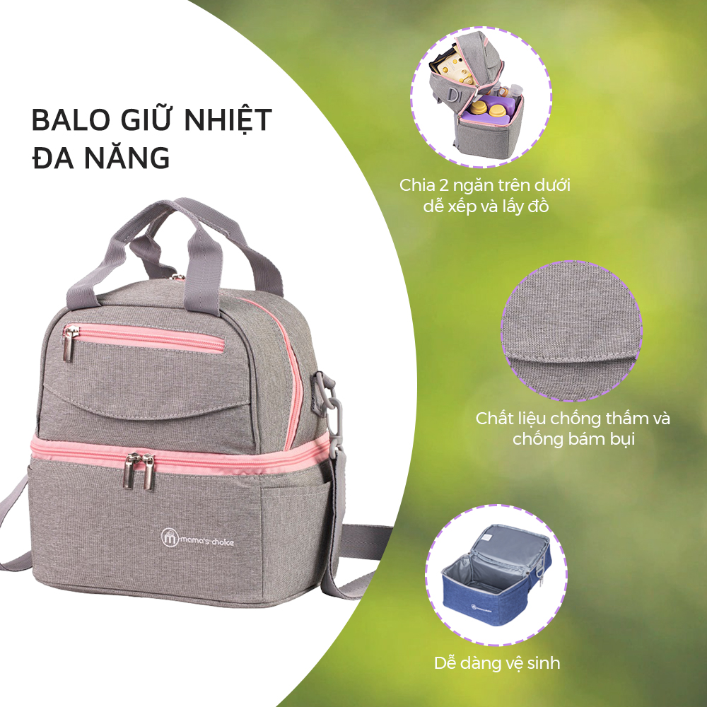 Balo Bỉm Sữa Giữ Nhiệt Mama’s Choice Đa Năng, Giữ Nhiệt Bình Sữa, Đựng Đồ Cho Mẹ Bé, Thiết Kế 2 Tầng, Chất Liệu Cao Cấp - Balo + 01 Đá Khô