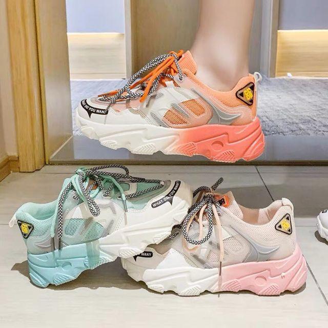 Giày thể thao nữ - giày sneaker nữ độn đế 2 dây gót màu siêu đẹp