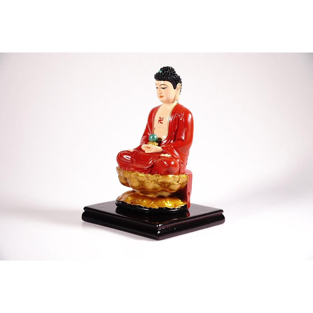 Tượng phật A Di Đà ngồi tòa sen có đế vẽ màu áo đỏ - Cao 12cm