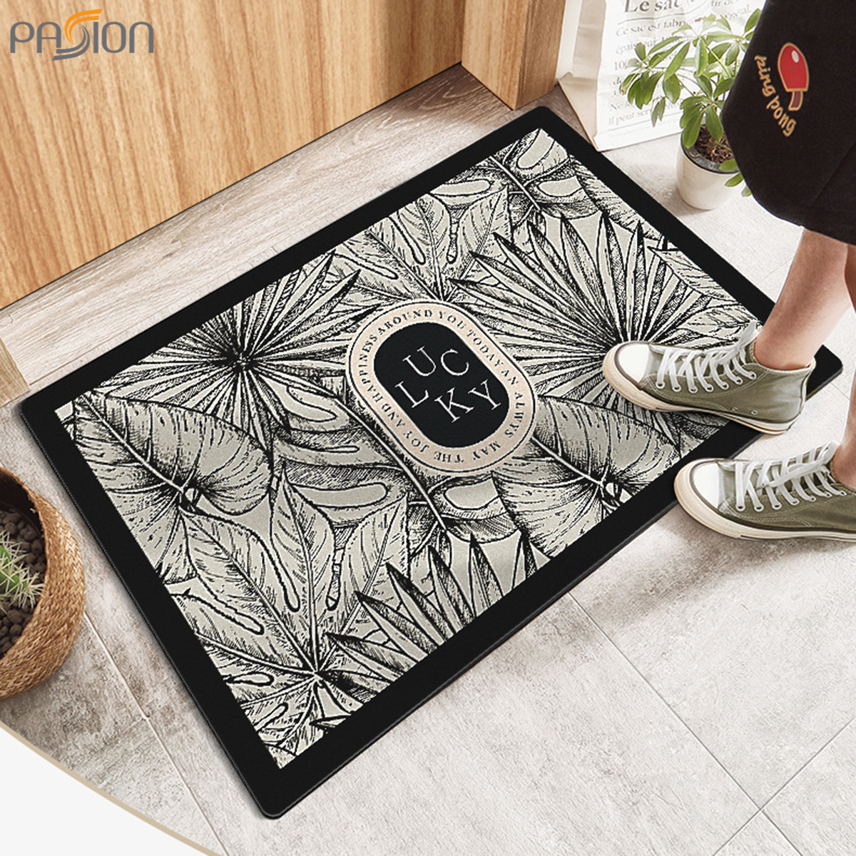 Thảm Lau Chân Diatom Đế Da Chống Trượt Phong Cách Retro