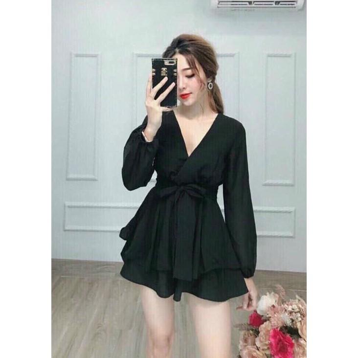 Đầm Bèo Cột Nơ Eo Tay Dài Cổ V  - Hậu Nguyễn Store