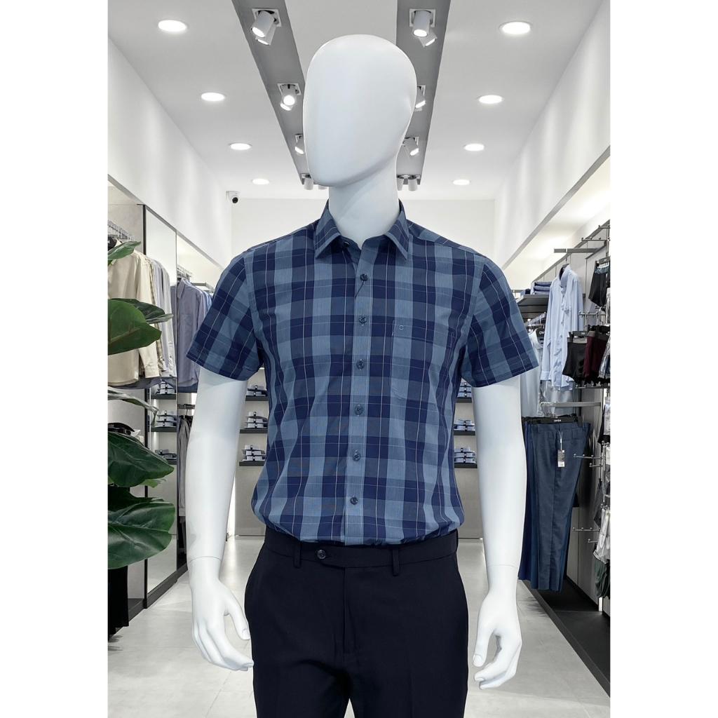 OWEN - Áo Sơ mi dài tay Owen vạt ngang chất bạc hà kẻ ca rô xanh navy 230115