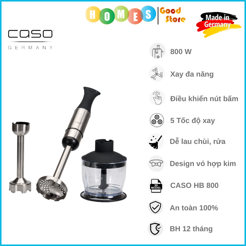 Máy Xay Sinh Tố Cầm Tay CASO Stabmixer HB 800 Vỏ Hợp Kim Sang Trọng, Xay Sinh Tố, Nước Sốt, Xay Ăn Dặm Cho Bé Dung Tích 0.8L, Công Suất 800W - Hàng Nhập Khẩu Đức