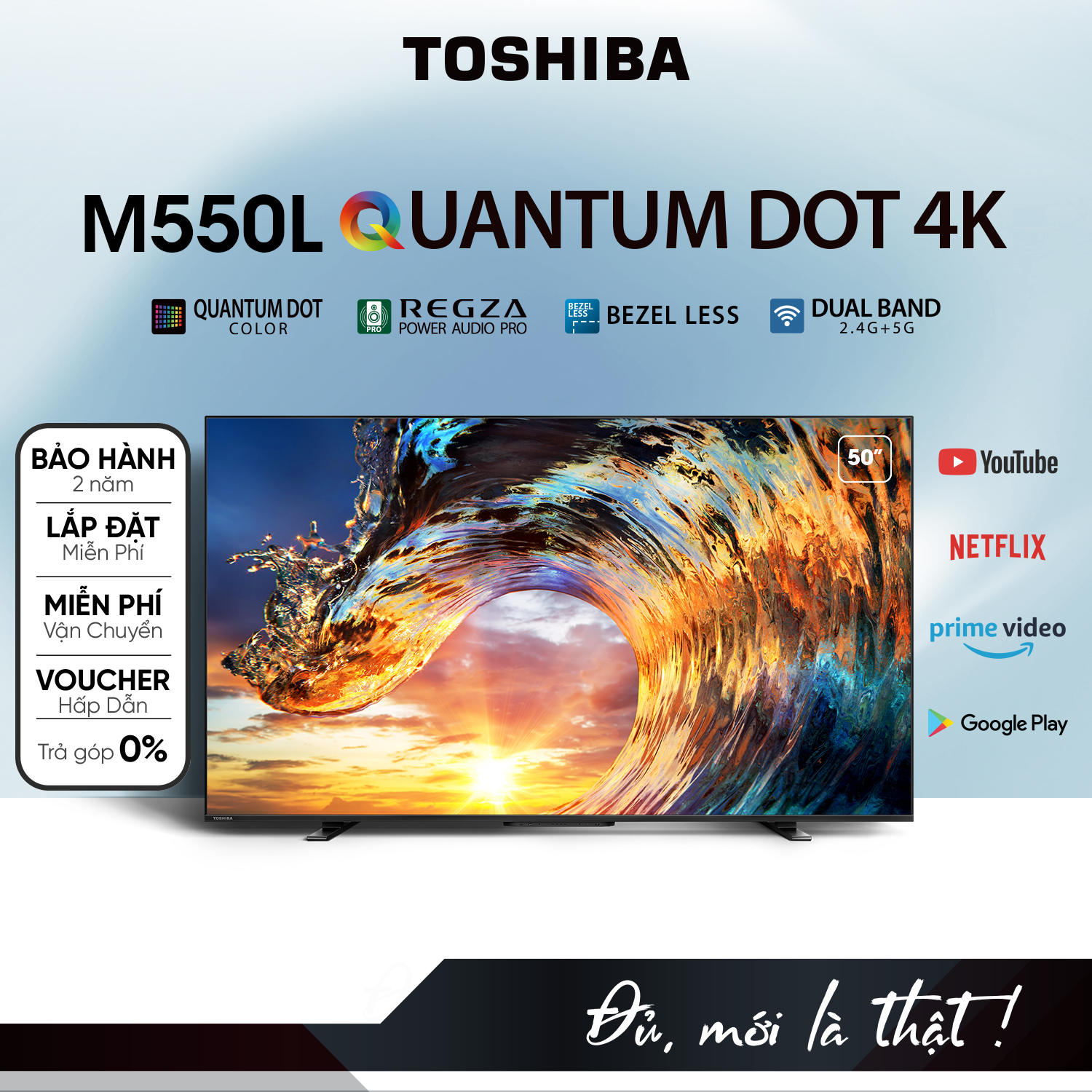 Google Tivi QLED TOSHIBA 50 inch 50M550LP, Smart TV Màn Hình Quantum Dot 4K UHD - Loa 49W - Hàng Chính Hãng