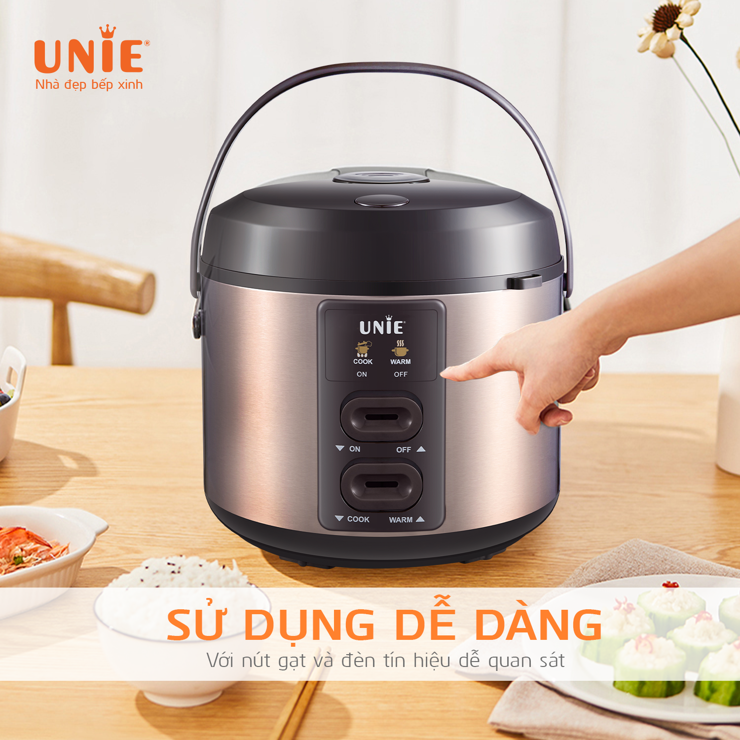 Nồi Cơm Điện UNIE UE-626 Công Nghệ Đức Đế Nồi 60 Độ Giúp Nấu Cơm Nhanh Và Ngon Hơn Công Suất 700W Dung Tích 1.8L Đủ Cho 6 Người - Hàng Chính Hãng