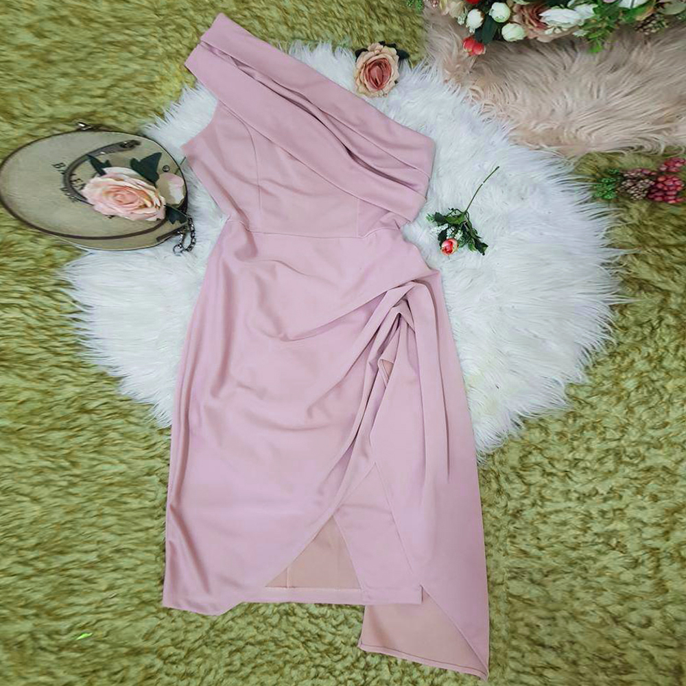 Đầm Lệch Vai Xếp Li Bèo
