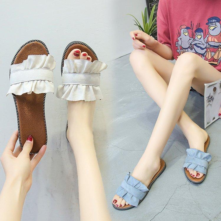 Giày Sandal Đế Bằng Mũi Tròn Thời Trang Theo Phong Cách Hàn Quốc