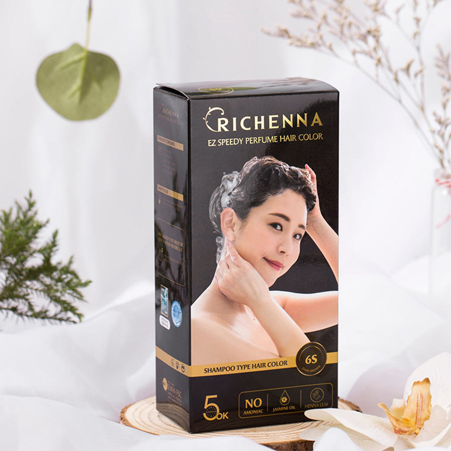 COMBO 5 hộp Thuốc nhuộm tóc phủ bạc thảo dược Richenna EZ Speedy Hair Color Perfume dạng dầu gội hương nước hoa 60G