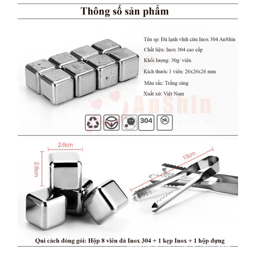 KHAY ĐÁ LẠNH VĨNH CỬU INOX 304 CAO CẤP KHÔNG TAN - HỘP 8 VIÊN ĐÁ TẶNG KẸP GẮP