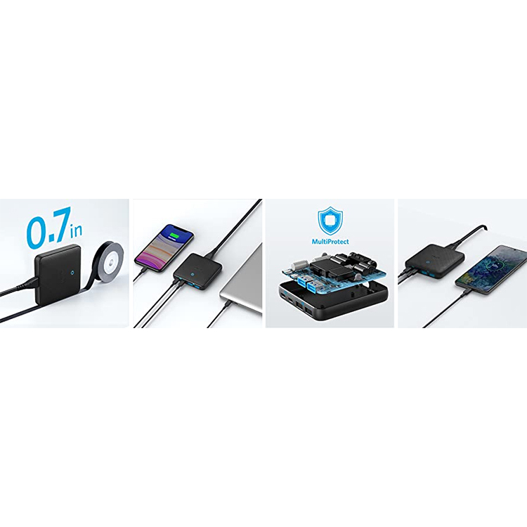 Adapter sạc Anker 4 cổng 63W / 45W GaN + PIQ 3.0 PowerPort Atom III Slim Tích Hợp USB Type-C - A2046 - Hàng chính hãng - Đen