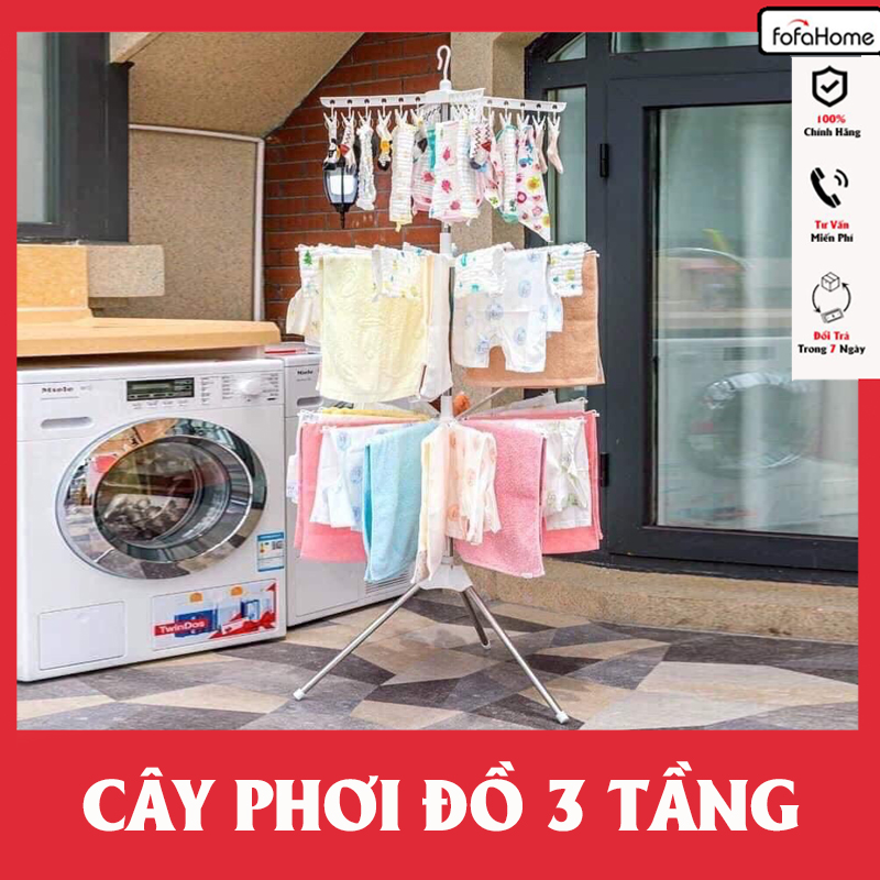 Cây Sào Phơi Đồ Inox Thông Minh Gấp Gọn Đa Năng 3 Tầng 24 Móc Kẹp Và 16 Thanh Treo, Treo Đồ Cho Trẻ Em, Bé Sơ Sinh Giao Màu Ngẫu Nhiên