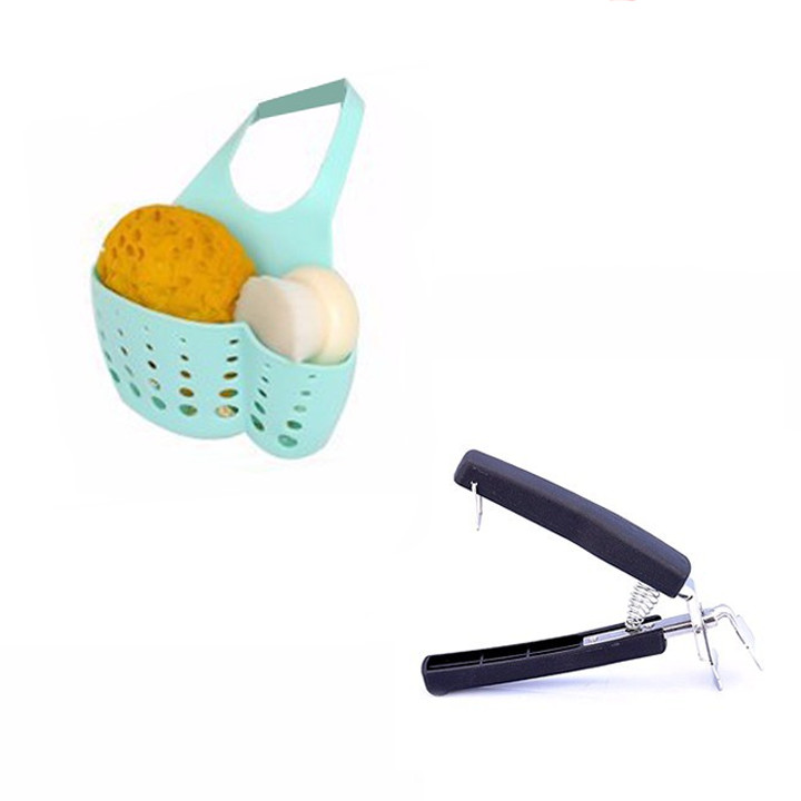 Combo giỏ nhựa treo bồn rửa chén + dụng cụ gắp nóng