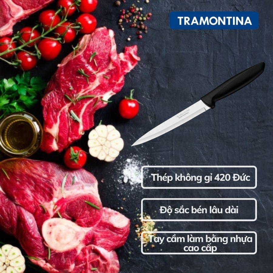 Dao bếp Tramontina PLENUS 23424 đầu nhọn mảnh thép không gỉ cán nhựa PP cao cấp lưỡi 15cm không họa tiết nhập khẩu Brazil