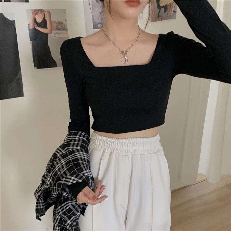 Áo croptop cổ vuông dài tay siêu xinh thời trang 3112
