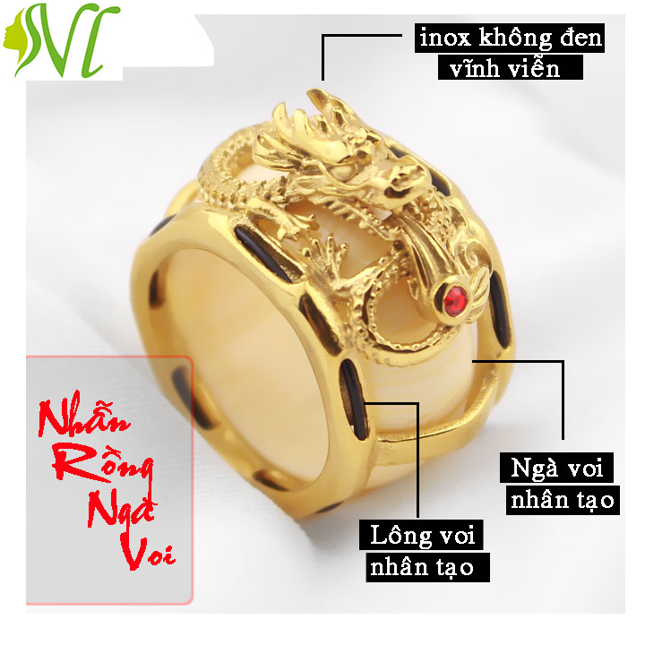 Nhẫn nam ngà voi nhân  tạo mạ vàng 18k siêu cá tính