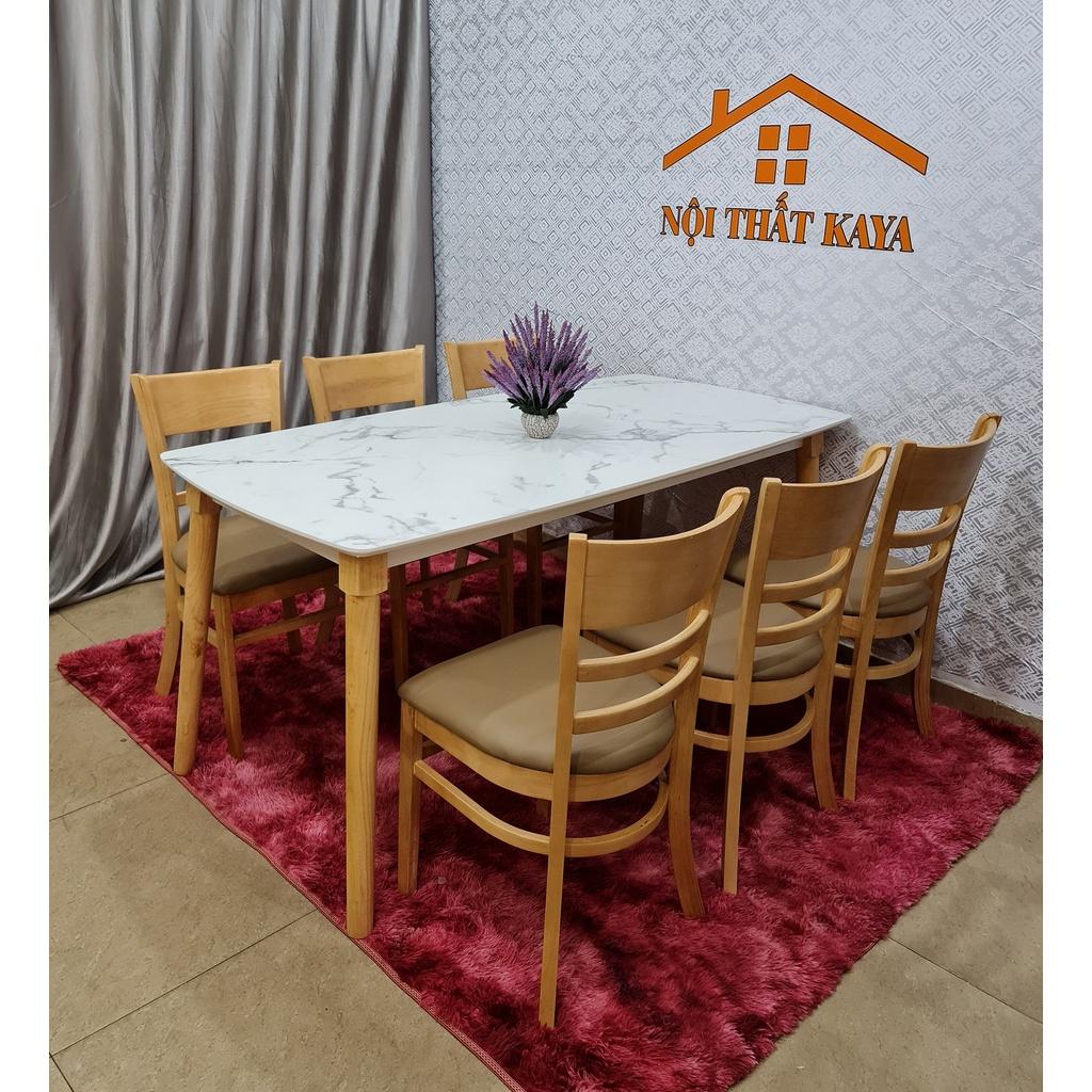 Bộ bàn 6 ghế Mostar 1m6, Mặt bàn với nguyên liệu gỗ HDF lõi xanh chống ẩm chống trầy nhập trực tiếp từ Malaysia Sơn Giả Đá màu Nâu bằng công nghệ Hàn Quốc