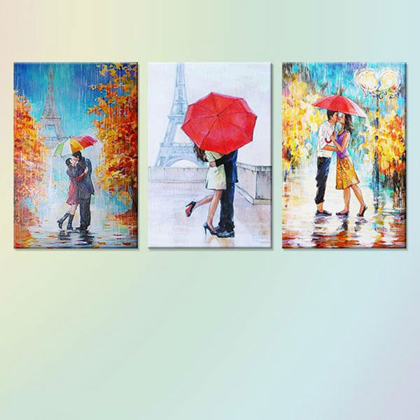 Bộ 3 Tranh Canvas Không Viền Treo Tường Paris Phong Cách Sơn Dầu "Ngày Mưa Paris" W285