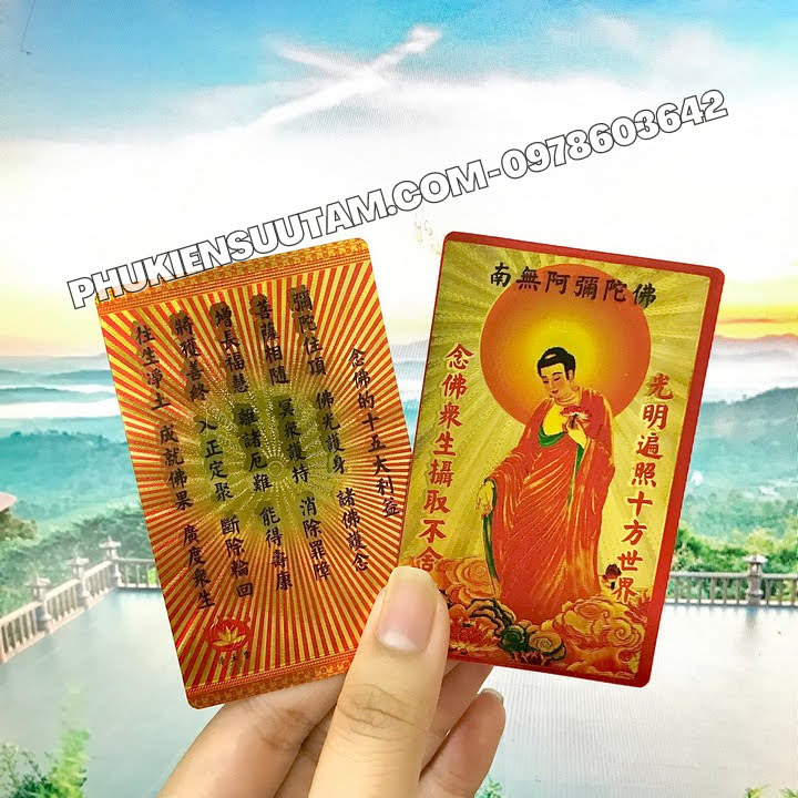 Thẻ Kim Bài Nam Mô A Di Đà Phật, kích thước: 8.3cmx5.3cmx0.2cm, màu: vàng - SP005753