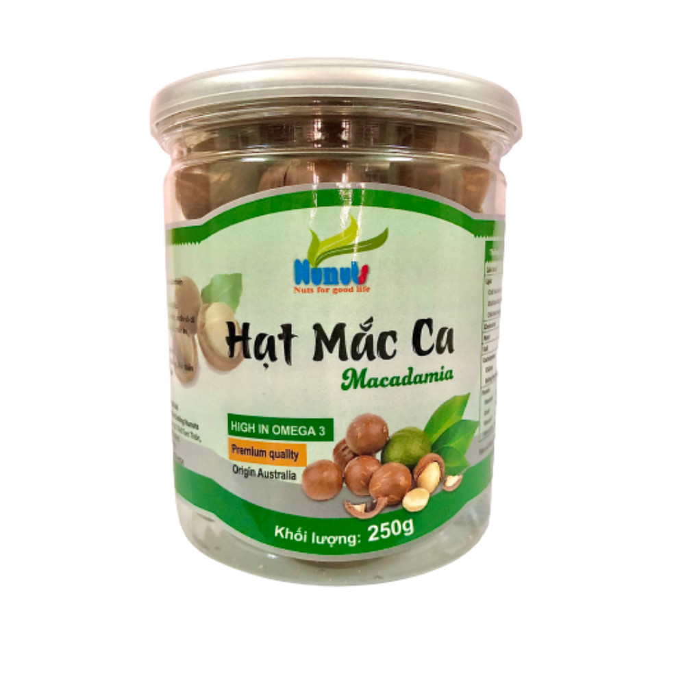 Hạt macca nứt vỏ Úc, đã sấy giòn, ăn liền, nguyên vị Nunuts hũ 250g