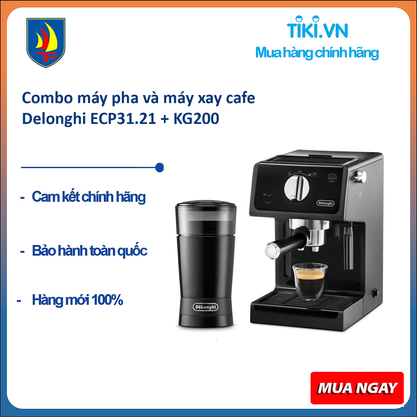 Combo máy pha và máy xay cafe Delonghi ECP31.21 + KG200 - Hàng chính hãng