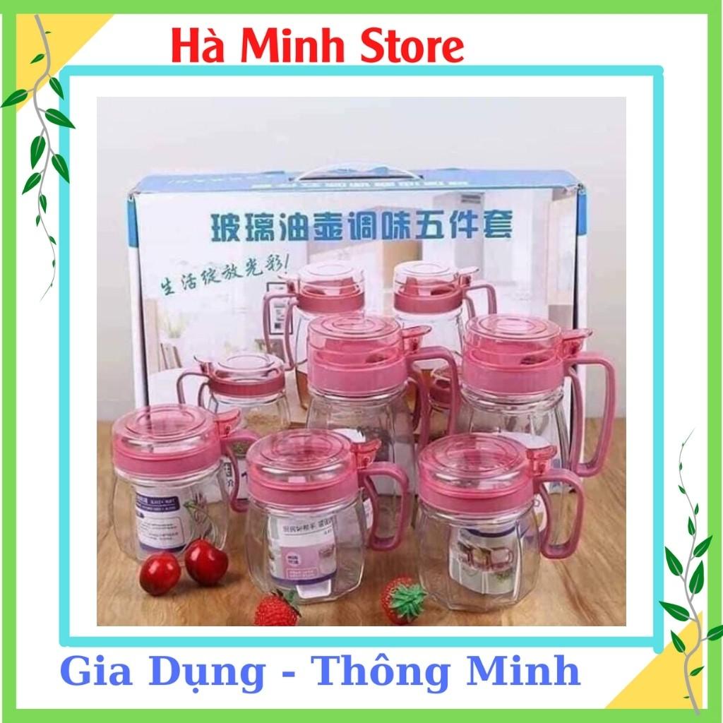 COMBO SET 5 Hũ Gia Vị Thuỷ Tinh Màu Hồng