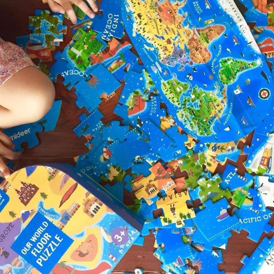 Bộ xếp hình puzzle valy Mideer 100 mảnh ghép dành cho bé 4 tuổi trở lên - Chủ đề Thế giới chúng ta MD3027