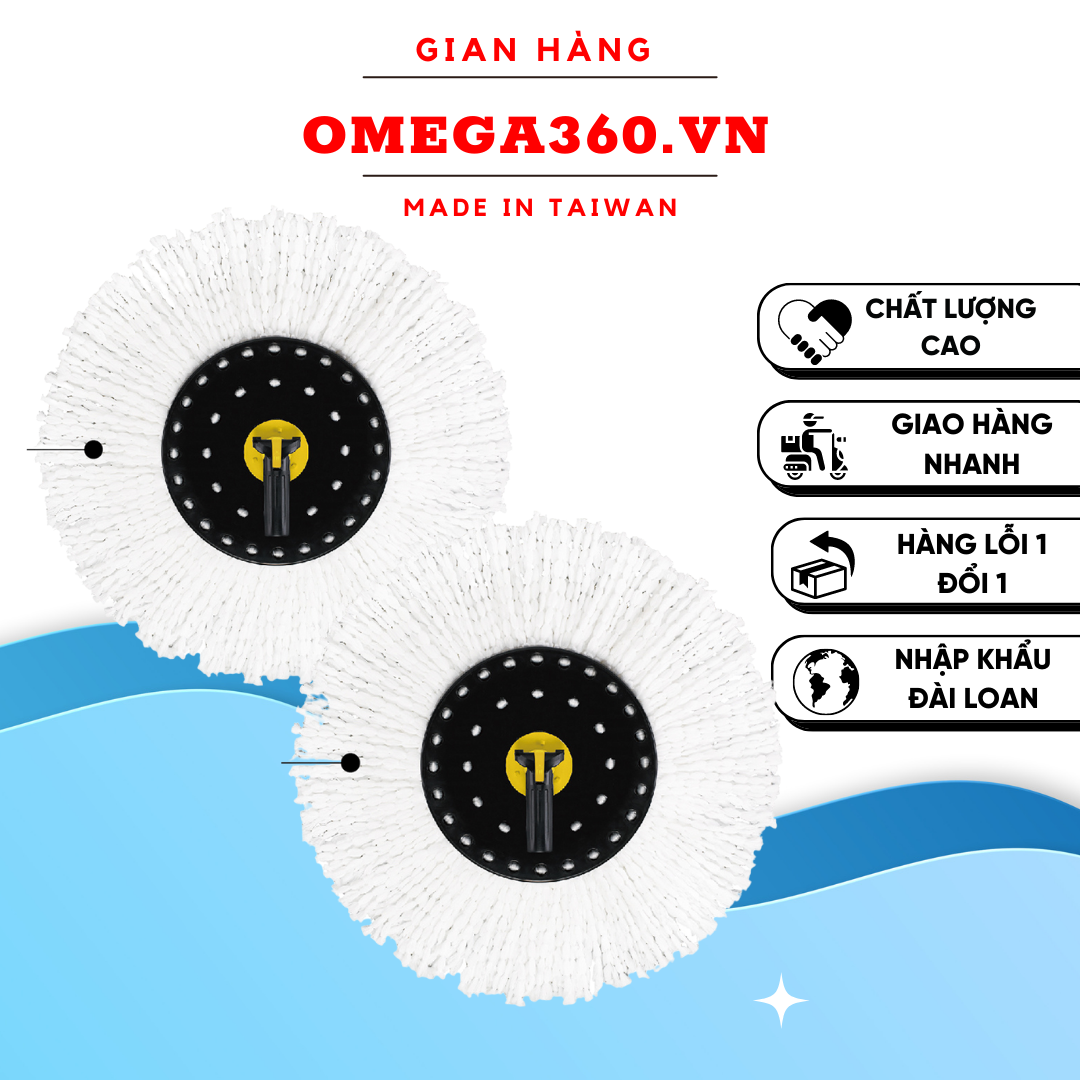 ( COMBO) 2 BÔNG LAU NHÀ 360 OMEGA MOP PLUS CÔNG NGHIỆP NHẬP KHẨU ĐÀI LOAN