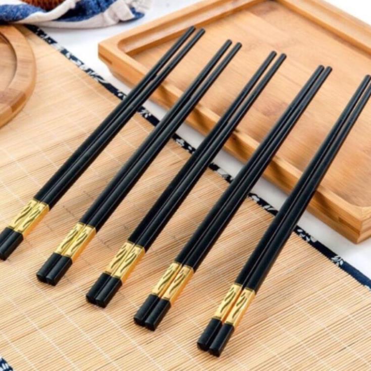 Bộ 10 đôi đũa Nhật cao cấp khảm vàng kháng khuẩn dùng ăn cơm chịu nhiệt chống trơn tốt