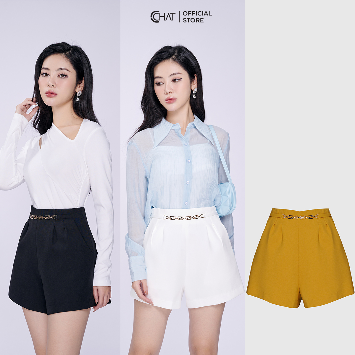 Quần Đùi Nữ Cạp Liền Khuy Thân Trước Chất Liệu Tuytsi Cao Cấp 13ONS2001AT