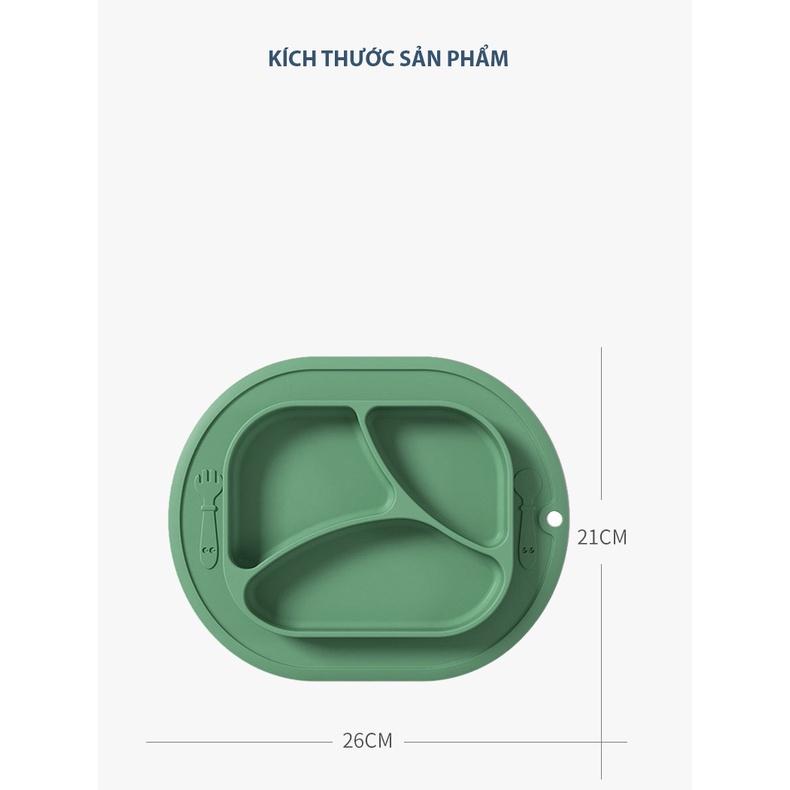 Khay Ăn Dặm Silicon Cao Cấp Cho Bé,Đế Hút Chân Không Chống Lật Chống Đổ