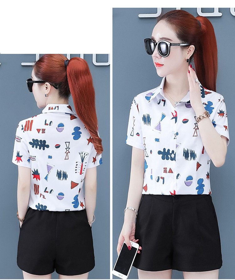 Áo sơ mi nữ công sở ngắn tay họa tiết độc lạ, cuốn hút CS69