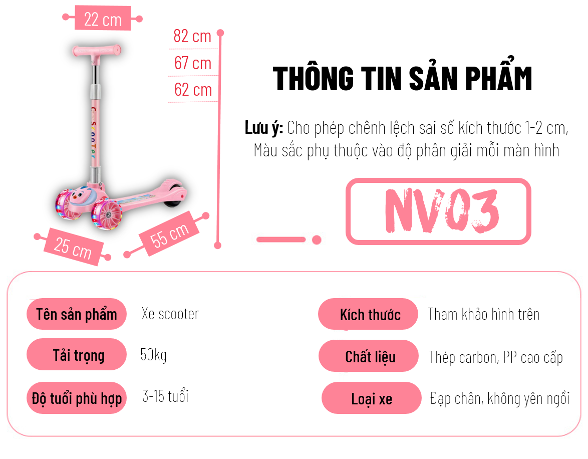 Xe Trượt Scooter Cho Bé, Xe Trượt Scooter Trẻ Em Có Đèn LED Phát Sáng, Phát Nhạc, Chất Liệu Nhựa PP An Toàn, Gọn Nhẹ