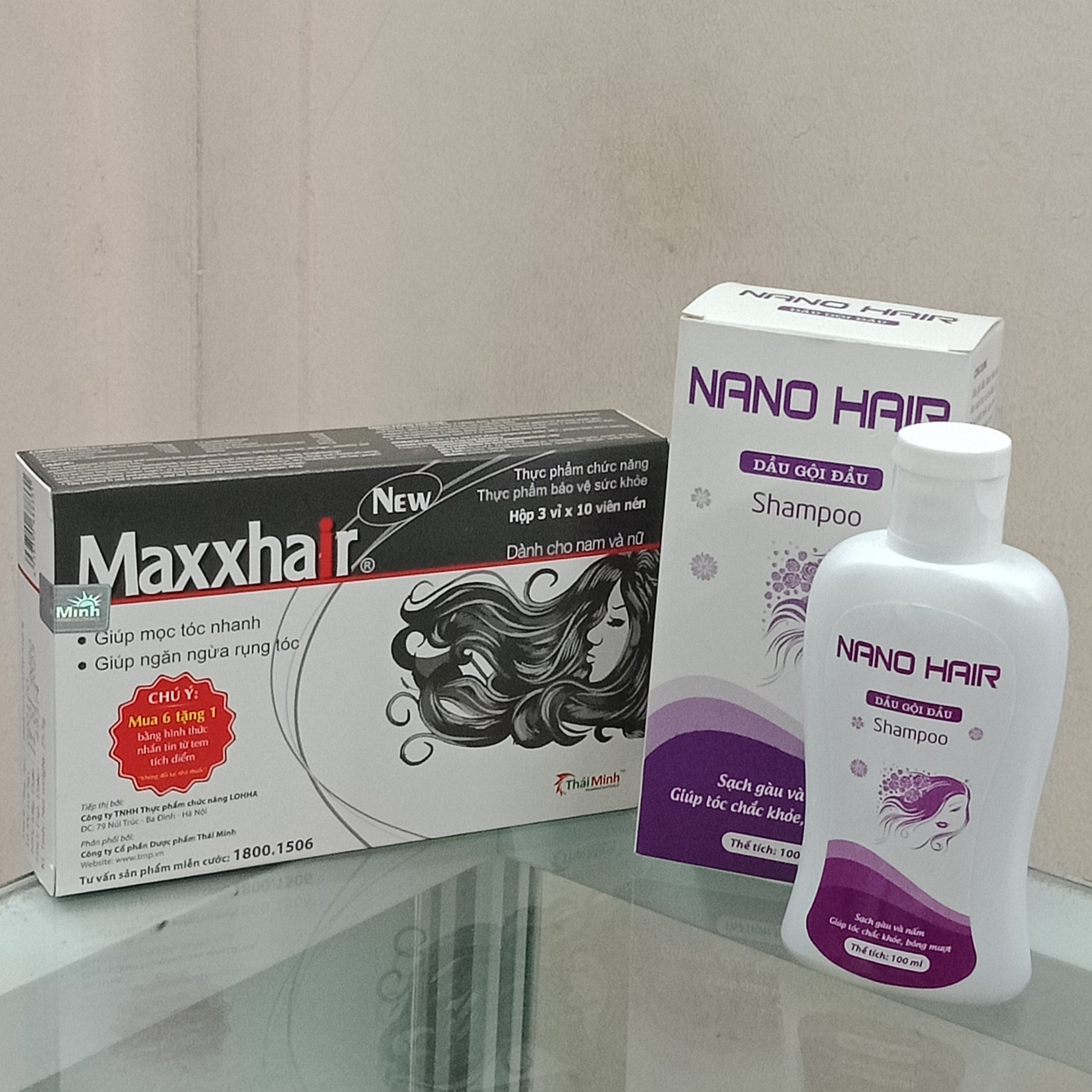 Thực phẩm bảo vệ sức khỏe Maxxhair kích thích mọc tóc, giảm tóc gãy rụng &amp; Dầu gội ngừa gầu và nấm da đầu Nano hair